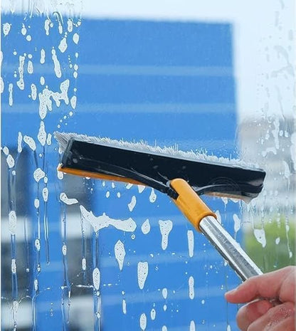 2-in-1 Long Handle Hard-Stain Bathroom/Tiles Scrubber with Built-In Wiper