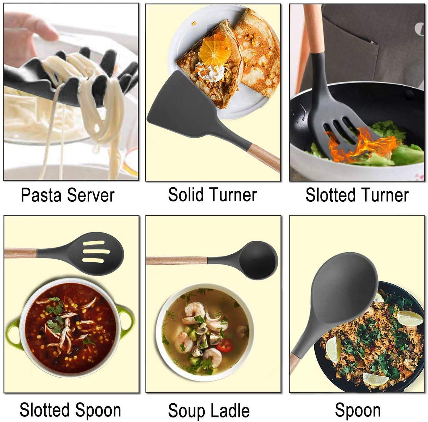 Premium 11 PCS Silicone Cooking Utensils Set with Wooden Handles + Holder