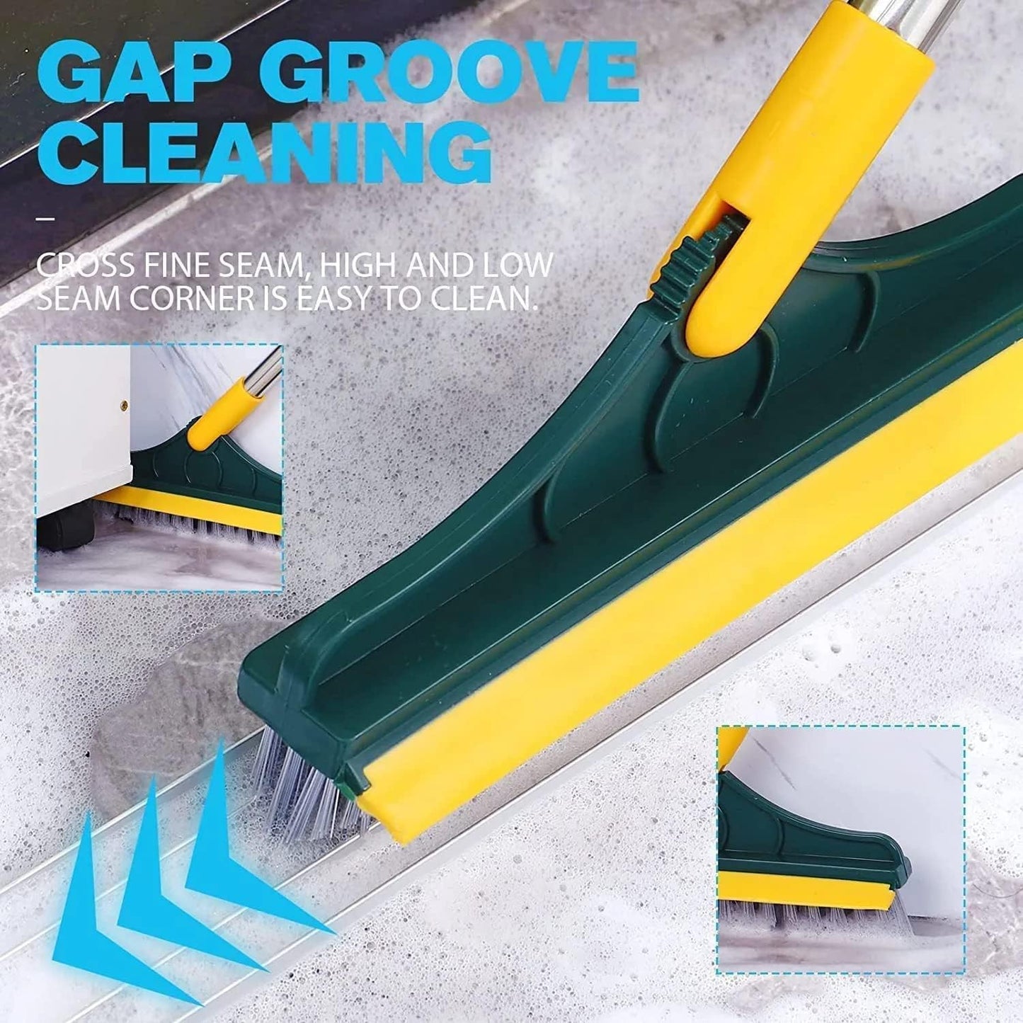 2-in-1 Long Handle Hard-Stain Bathroom/Tiles Scrubber with Built-In Wiper