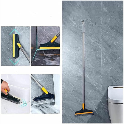 2-in-1 Long Handle Hard-Stain Bathroom/Tiles Scrubber with Built-In Wiper