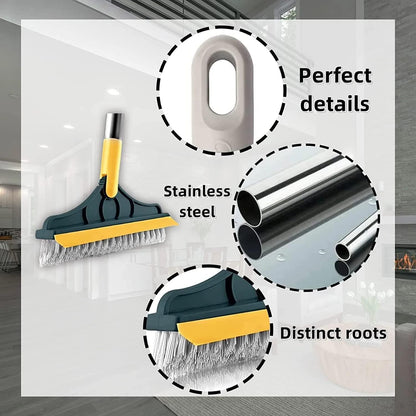 2-in-1 Long Handle Hard-Stain Bathroom/Tiles Scrubber with Built-In Wiper